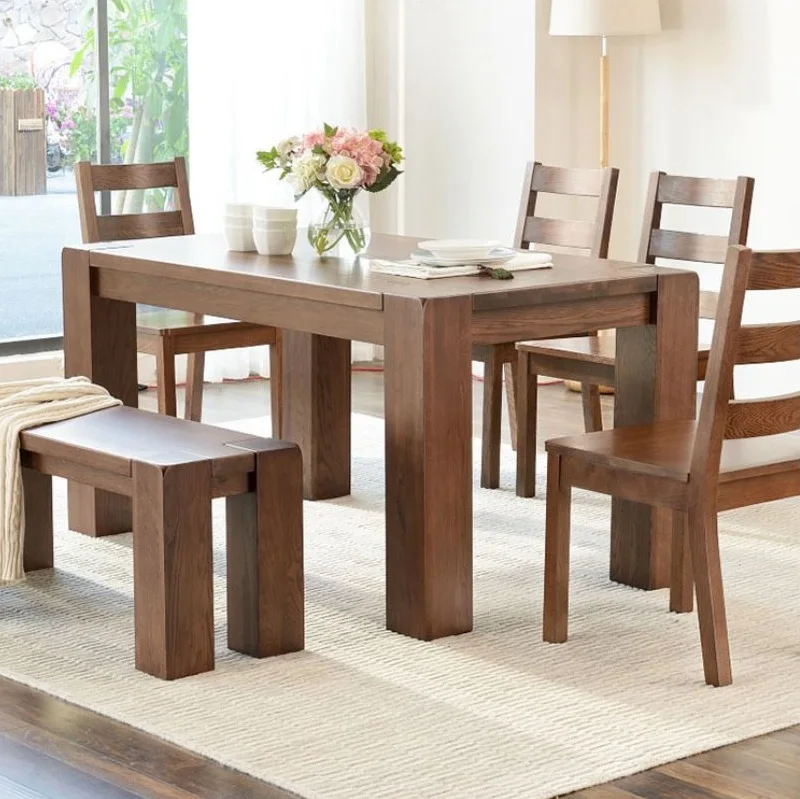 
modern chunky style oak wood dining chair dining table set 