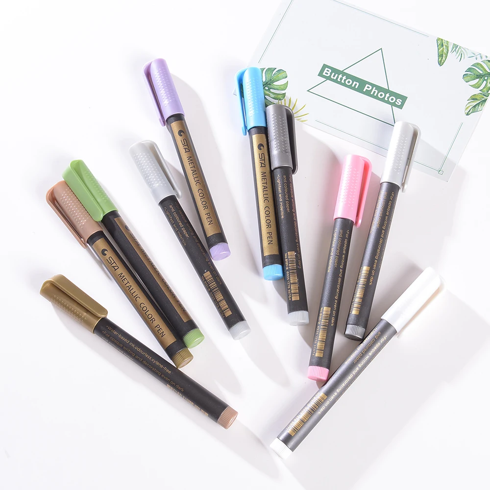 STA 10 Colors Metallic Paint Markers Pens Medium Tip Metal Art Permanent Marker Set