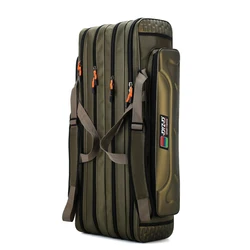 3 layers camouflage canvas waterproof spacious wheel-mounted folding fishing rod bag