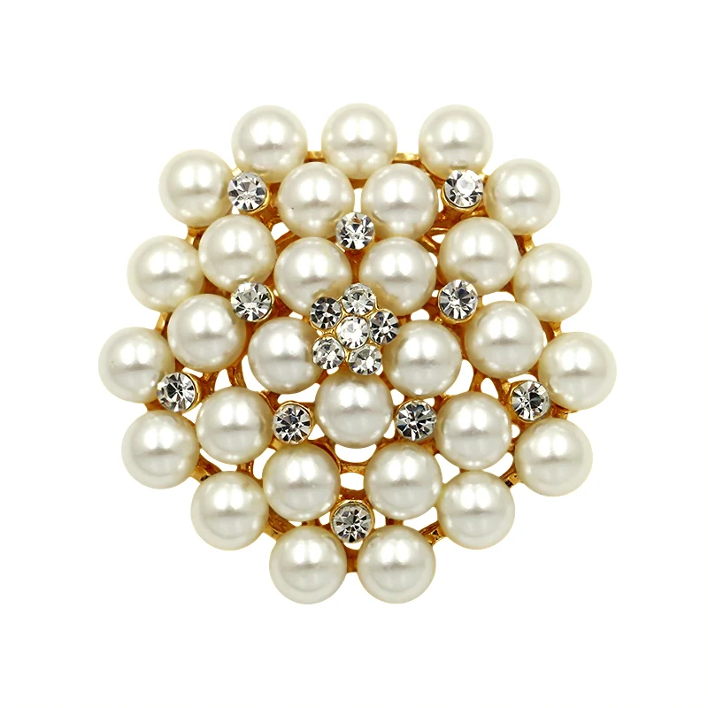Factory Direct Wholesale Wedding Bouquets Imitation Pearl Flower Brooches in Silver or Gold Plated