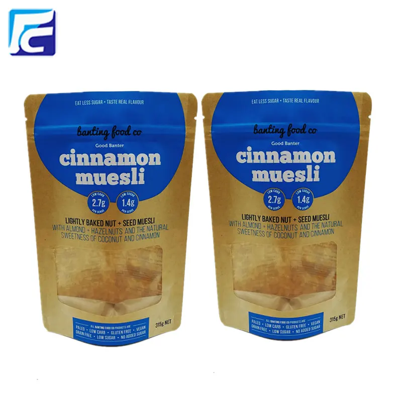 Brown and White Kraft Paper Standing Up Zipper Doypack Pouches Food Packaging Ziplock Bag Window