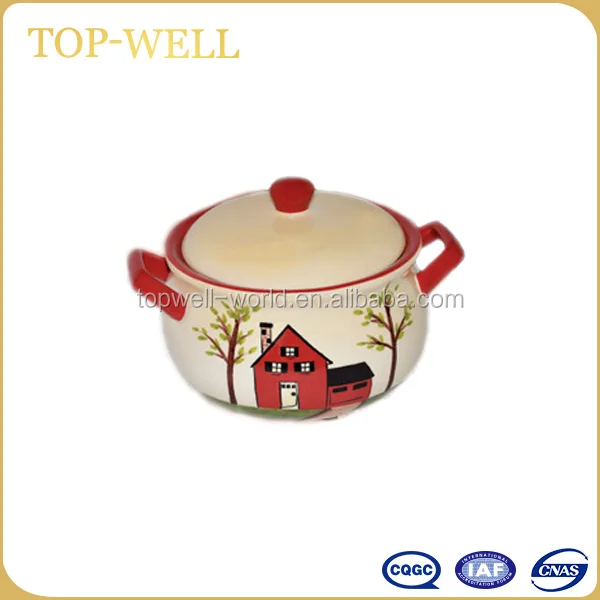 Hot Sale Handpainted Ceramic Cooking Stockpot With Cover Made in China