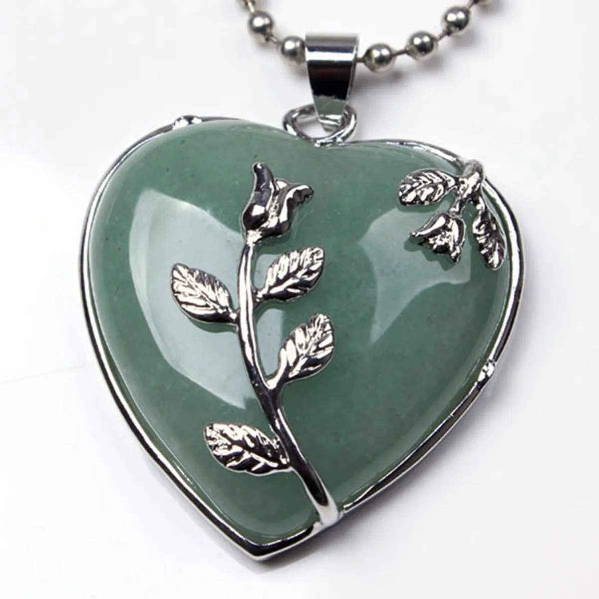 
JOYA GIFT Jewelry Silver Wrapped Leaf Heart Healing Stone Pendant Amethyst Crystal Heart Pendant Necklace for Charm Jewelry 