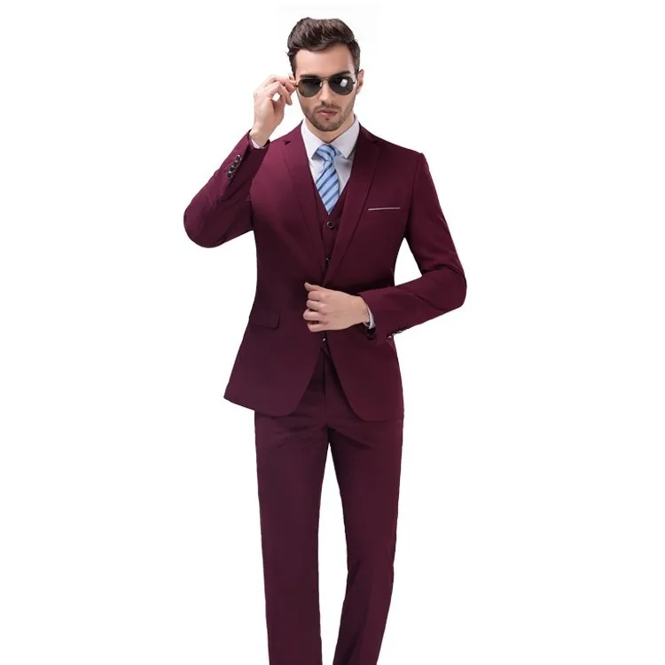 
Fashion (Jacket Pants Vest) Bridegroom Business Dress Wedding Suits Men Red Blazer 