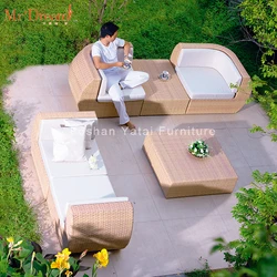 Factory wholesale competitive lifestyle holiday Inn hotel plastic rattan wicker L shape sofa furniture