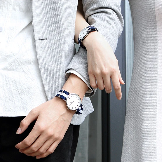 Hot selling DWW style japan movement pc21 quartz watch stainless steel back fashion unisex watch nylon watch