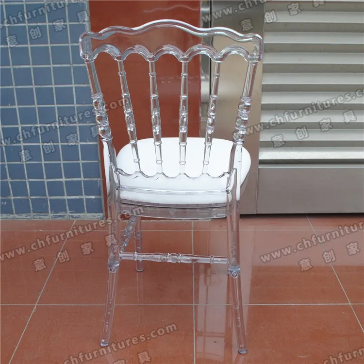 Napoleon Chair with Moveable White Cushion YC-A39-15 Stackable Resin Hotel Furniture Plastic Clear Modern 9pcs/stack 450pcs/20ft