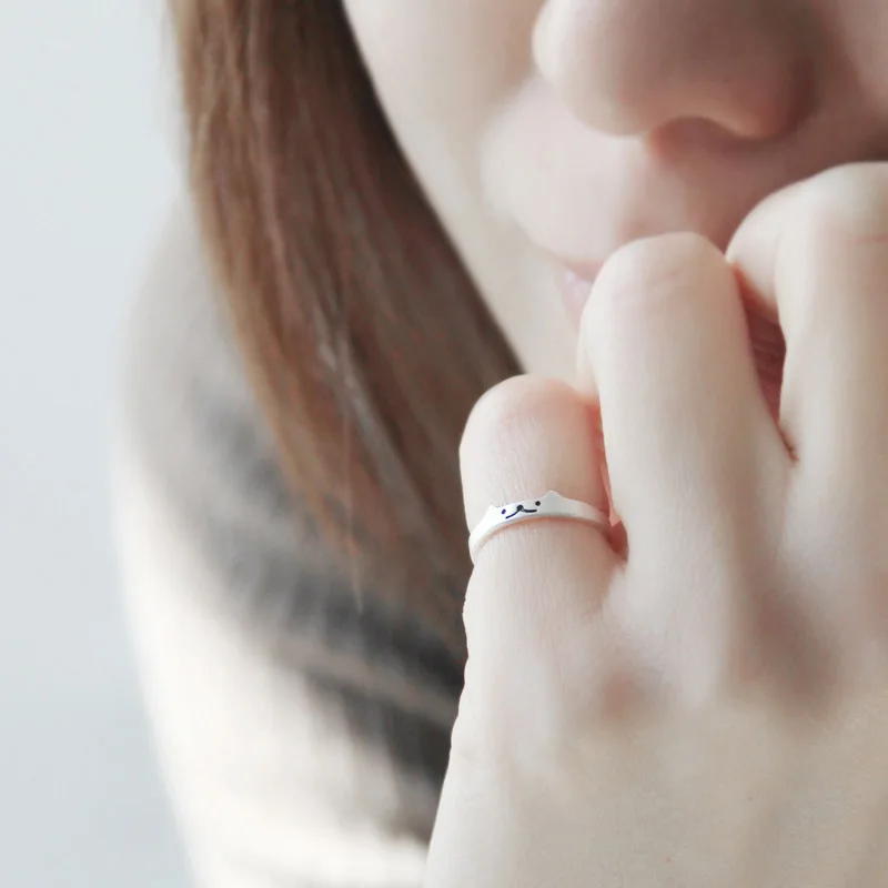 925 sterling silver lovely cat shaped adjustable ring animal ring