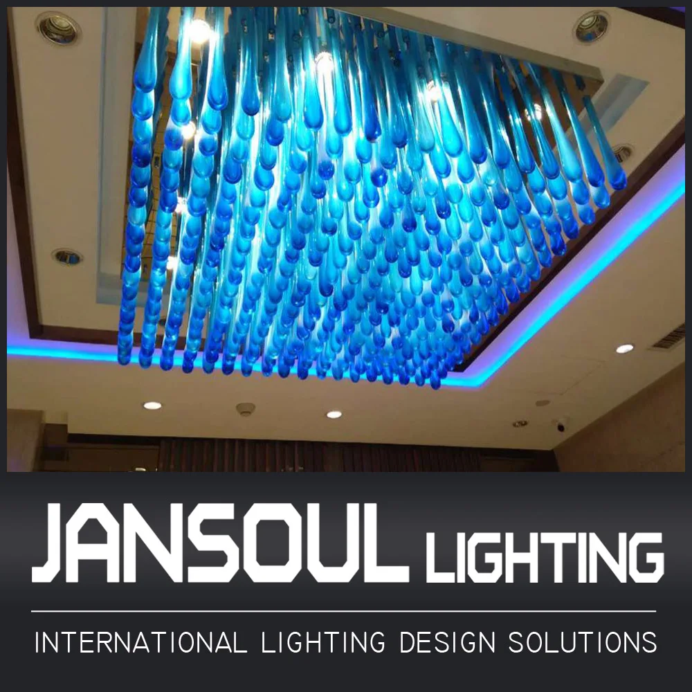 Beautiful square blue rain drop crystal glass chandelier