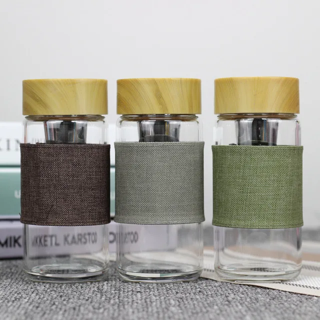 
wholesale high quality custom logo glass water bottle with cover 