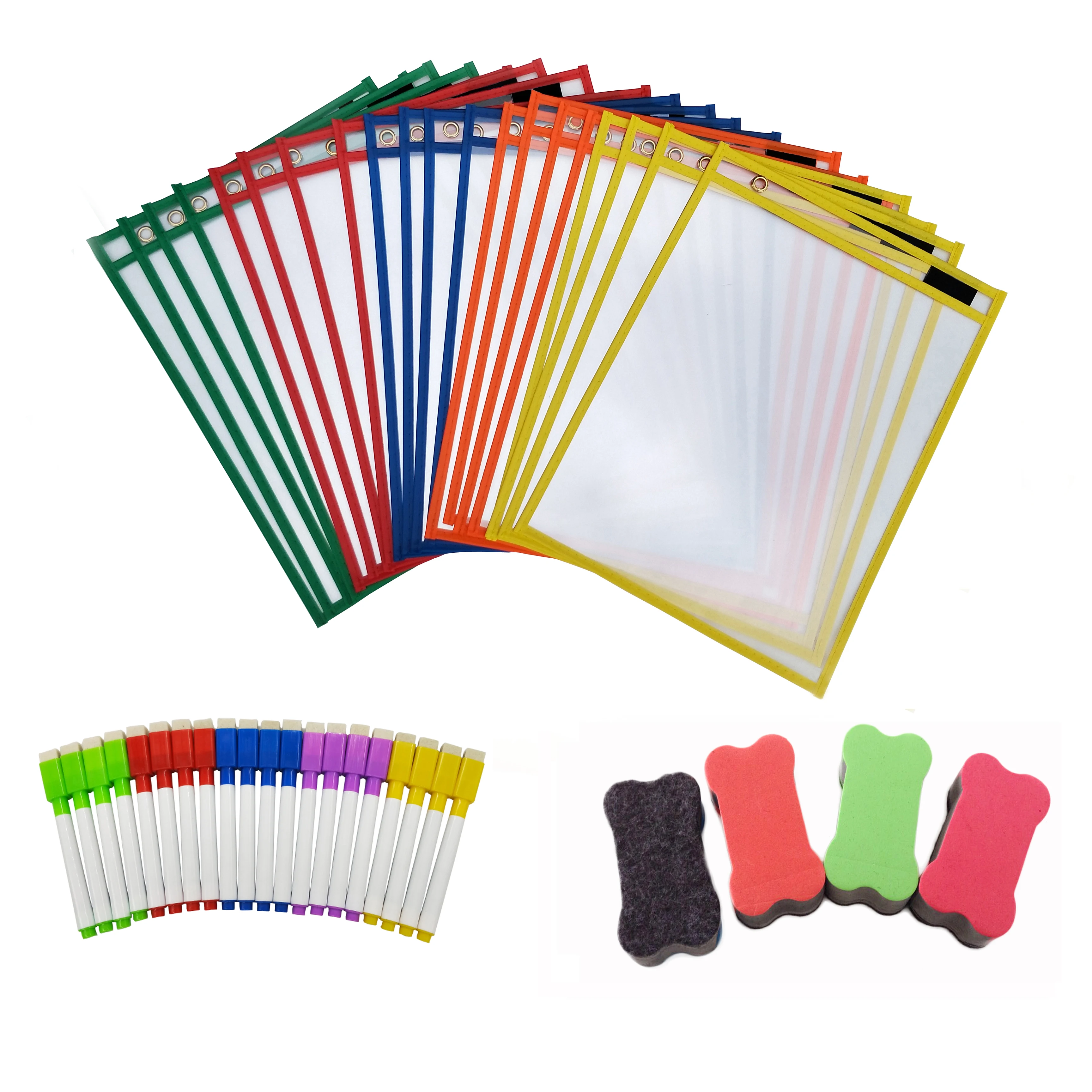 Multicolored Dry Erase Pockets Oversize 10' x 13' Pockets Perfect for Classroom Organization, Teaching Supplies 20pcs Per Pack