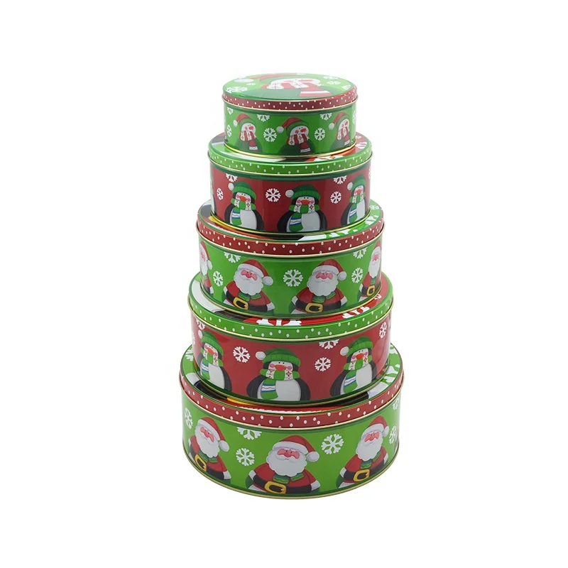 Metal Round Christmas Gift Tins Box Cake Cookie Biscuit Tin Can 3 set