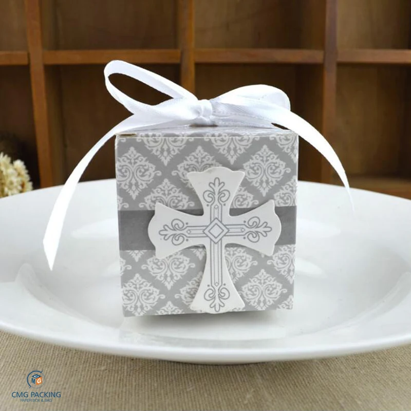 First Communion cross candy box baby shower wedding party bomboniere wrap with ribbons