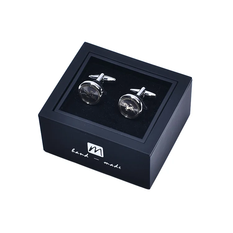 Новинка, мужские деловые Запонки с гравировкой под заказ, Синие запонки в подарочной коробке на день рождения