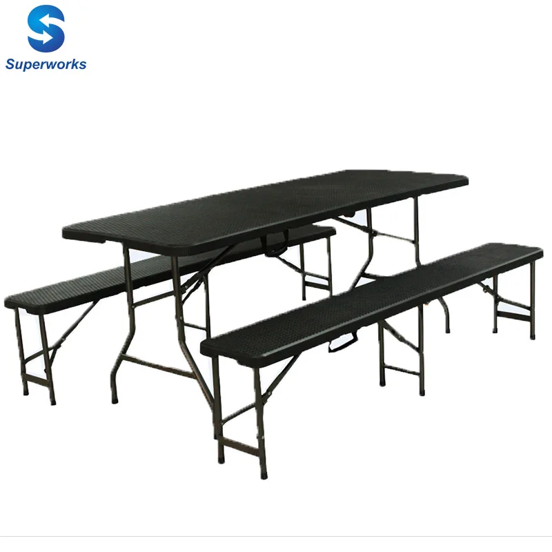 Rattan Design Beer Garden Plastic Foldable Table,Outdoor Picnic 6FT HDPE Folding Table