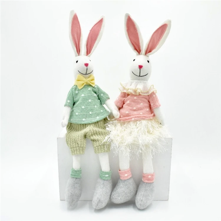 Custom Easter decoration Rabbit Shelf Sitter Bunny Couple Ornament Holiday Gifts Figure Stuffed Bunny For Home Decor