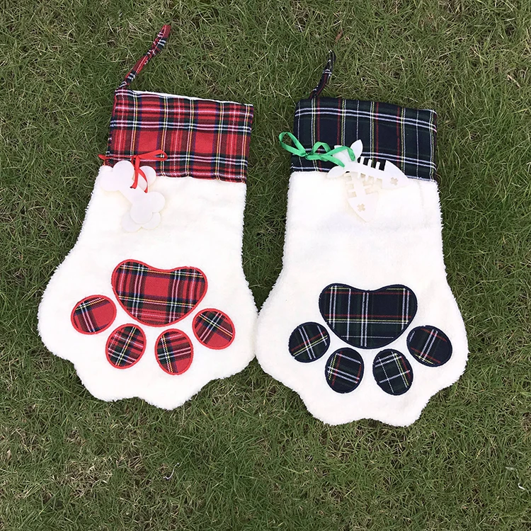 
Wholesale Christmas Gift Filler Pet Stocking Custom Large Sock Monogram Dog Paw Christmas Stocking 