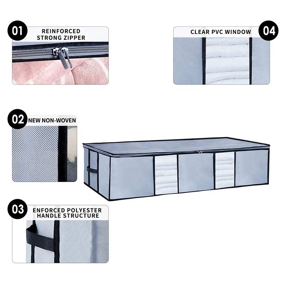 Large Foldable Underbed Storage Bags Organizer Enhanced Zipper Strengthened Handles Comfortable Blankets Space-Saving Clothes
