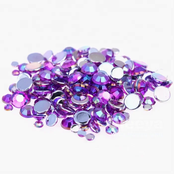 Oleeya factory wholesale round shape AB colors 1.5mm-10mm non hot fix acrylic rhinestone for nail art