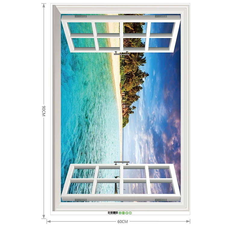 room decor large 3d sea beach scenery view pvc window decorative wall sticker