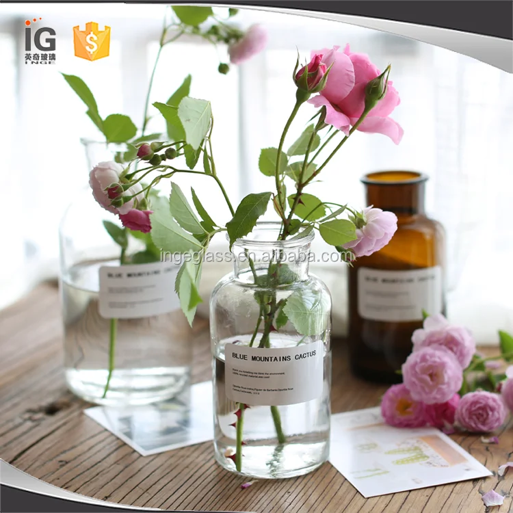 Amber/Clear 500ml Round Glass Vase for Wedding Party Decor