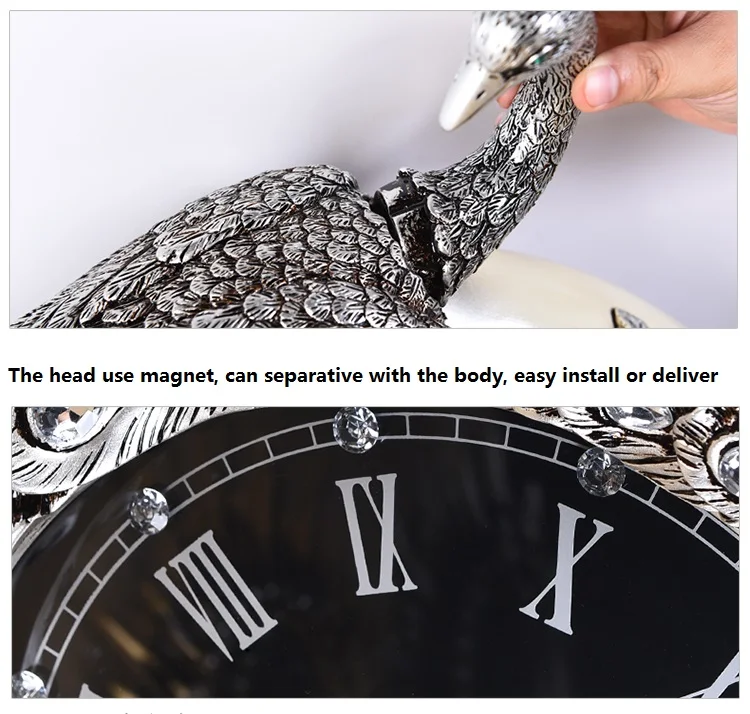 Креативные домашние украшения, настенные часы с павлином из смолы