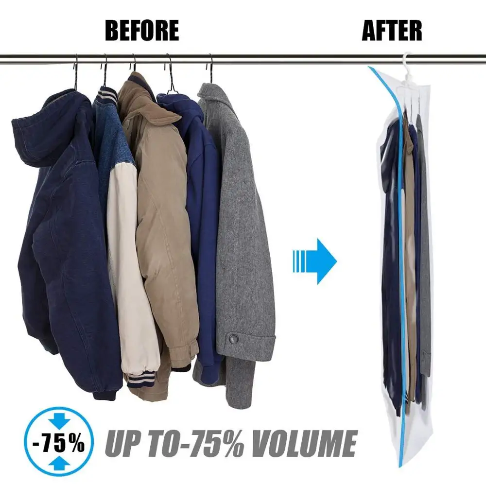 Hanging Vacuum Space Saver Bags for Clothes Dress, Winter Coats Garment Vacuum Storage Bag Save 80% More Space