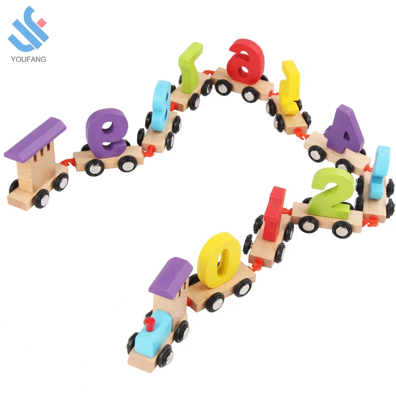 YF-M410 high quality DIY educational toy number train children small digital wooden train toys