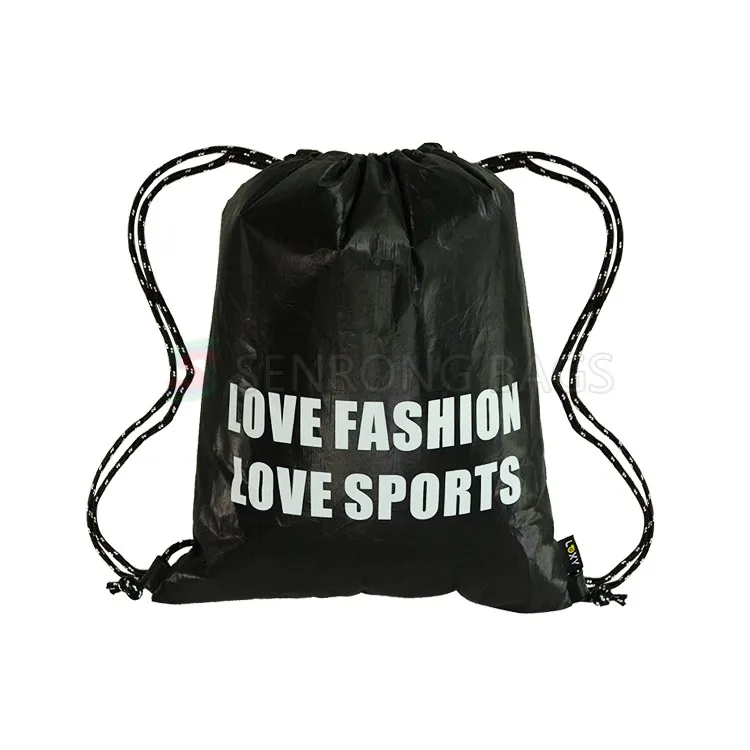 Fabric drawstring bag with logo front zipper pocket