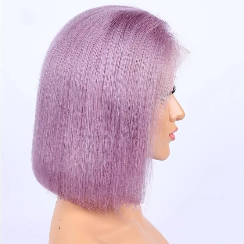Brazilian Hair Glueless Light Purple Color Short Bob  Wig New Style Virgin Human Hair Wig 13X4 Lace Front Wig