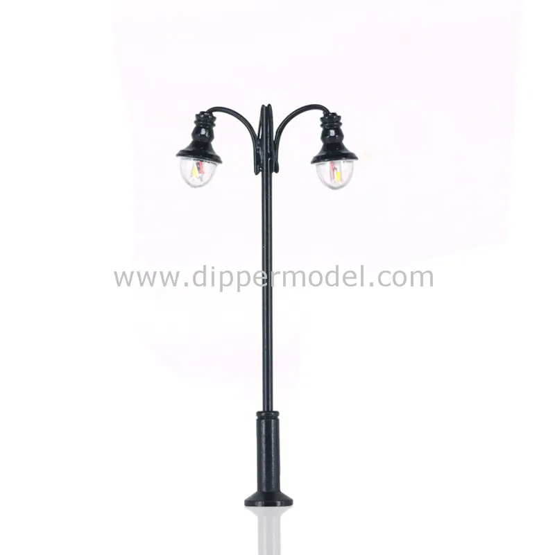 Miniature metal two-sides scale model led garden street lights for layout
