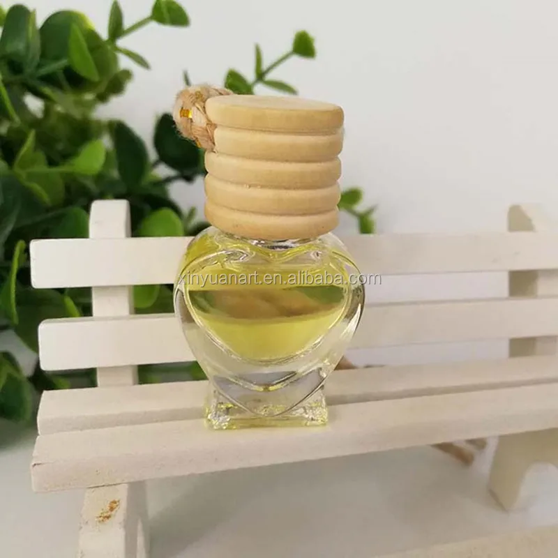 5ml Clear Heart Shape Hanging Glass Vials For Fragrance Perfume Bottle diffuser With Wooden Cap