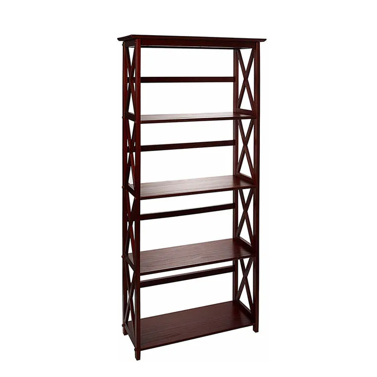 5 Shelf Narrow Wood Elegant Design Storage Bookcase