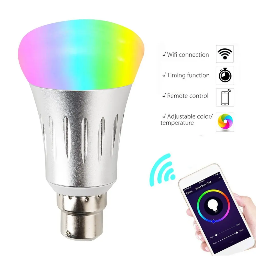 Приглушаемая светодиодная смарт-лампа B22 bayonet, многоцветная 7 Вт RGBW alexa google home, решение Tuya smart life