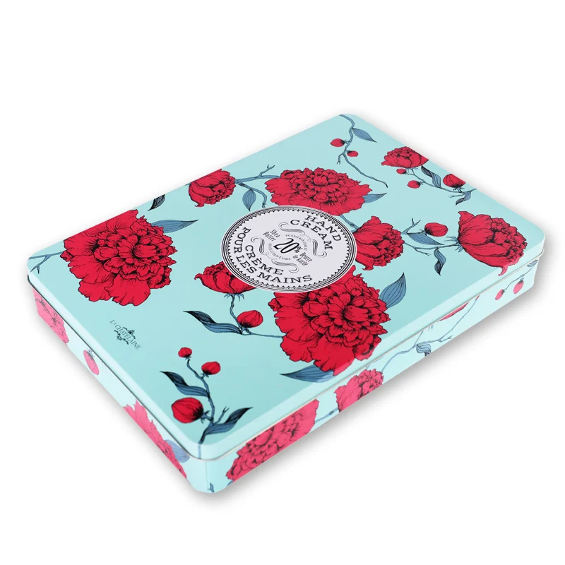 Slim Design Floral Custom Decorative Tin Metal Cookie Box