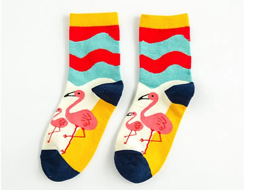 Womens Girls Cute Funny Socks Casual Crew Animal Flamingo Knitted Cotton sock