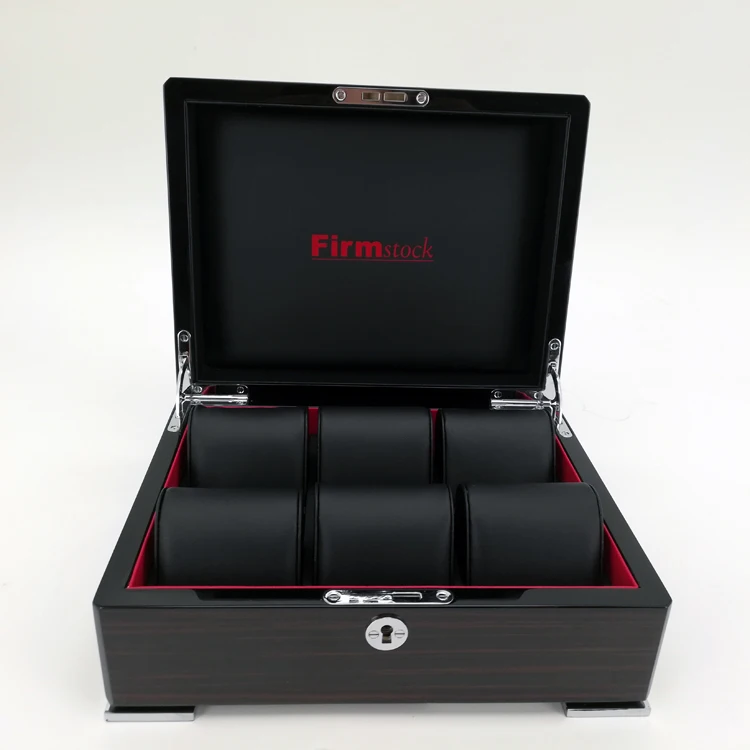 
Glossy wooden watch box for 6 Watches Storage with custom logo and wood veneer and pu leather 