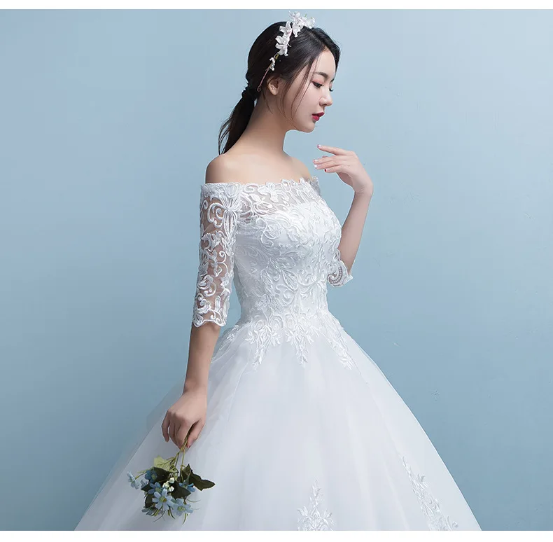 
Off Shoulder Lace Wedding Gowns 2018 with sheer Sleeves 