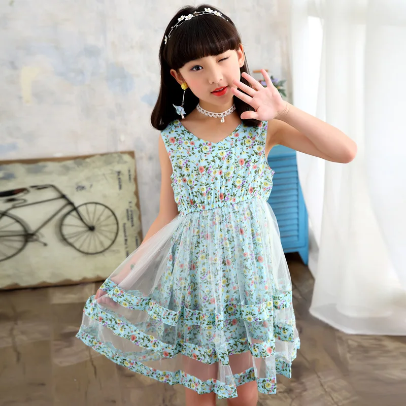 Newest 2018 sweet beautiful girls 120-160cm summer skirt Princess floral dress clothing