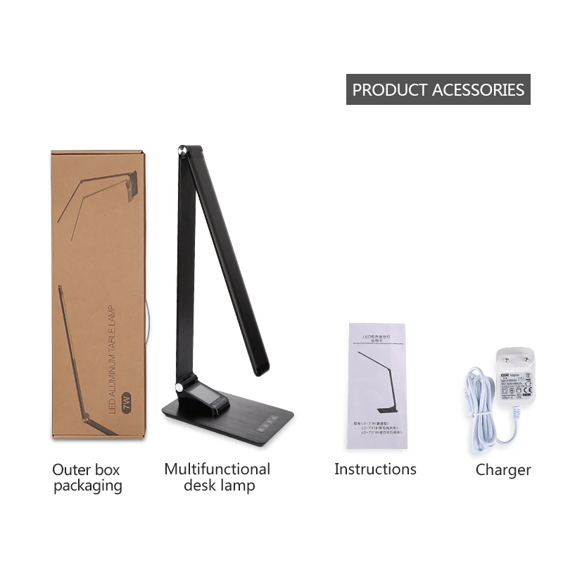 Touch Control Study Desk Lamp with USB Charger Port Date Time Temperature Robot Led Reading Light