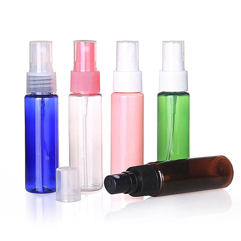 30 ml transparent amber blue green pink  plastic toner fragrance fine mist pocket spray bottle