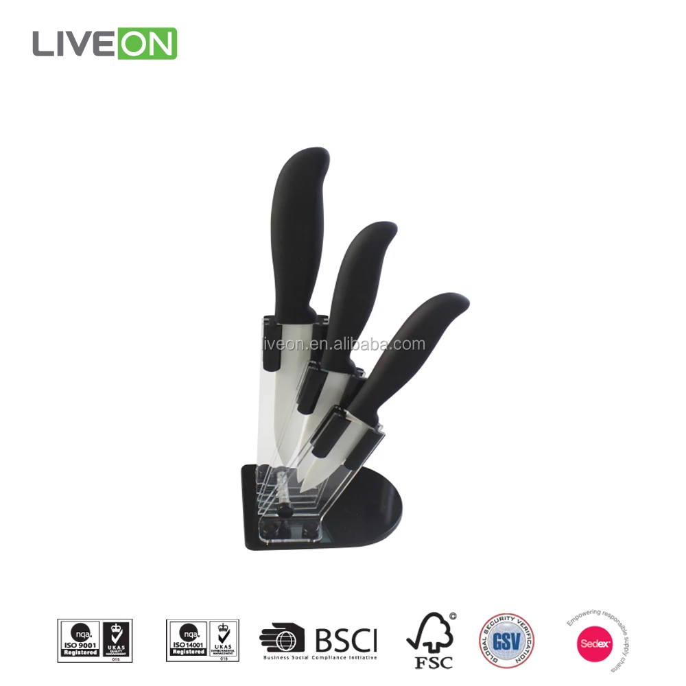 Керамические Лезвия ножей коробка цвета с 3 нож и акриловый блок