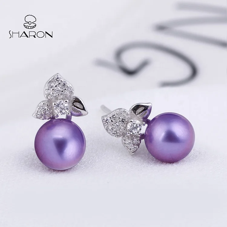 Bulk Trendy Unique Jewelry Three Leaves Sterling Silver Freshwater Pearl Earring 925 studs