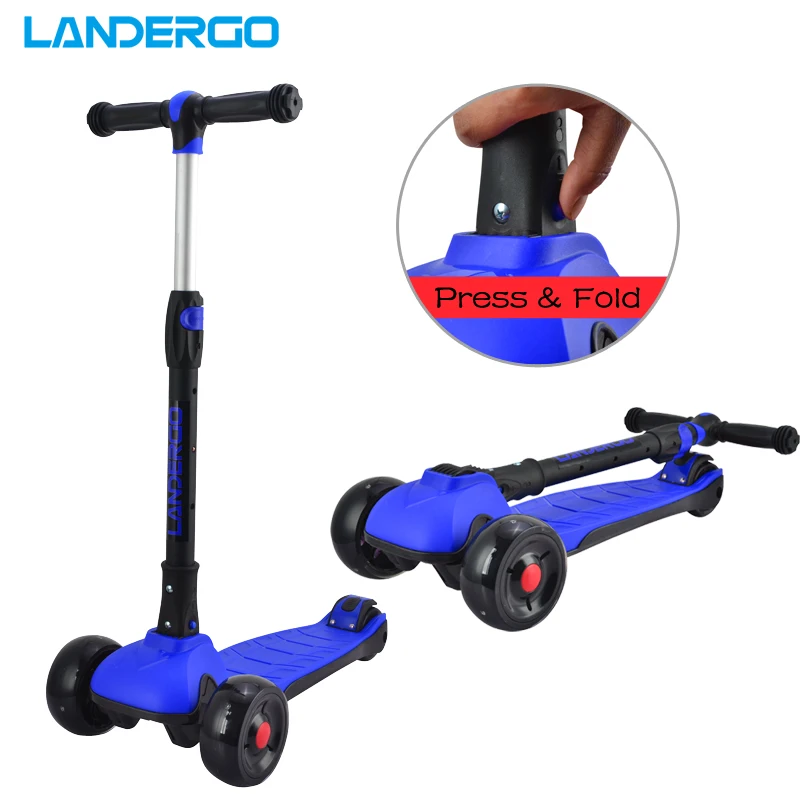 2022 Landergo Kick Scooter Extra Wide PU Light-Up 3 Wheels Lean N Glide Scooter Kids Kick Scooter With 4 Adjustable Heights