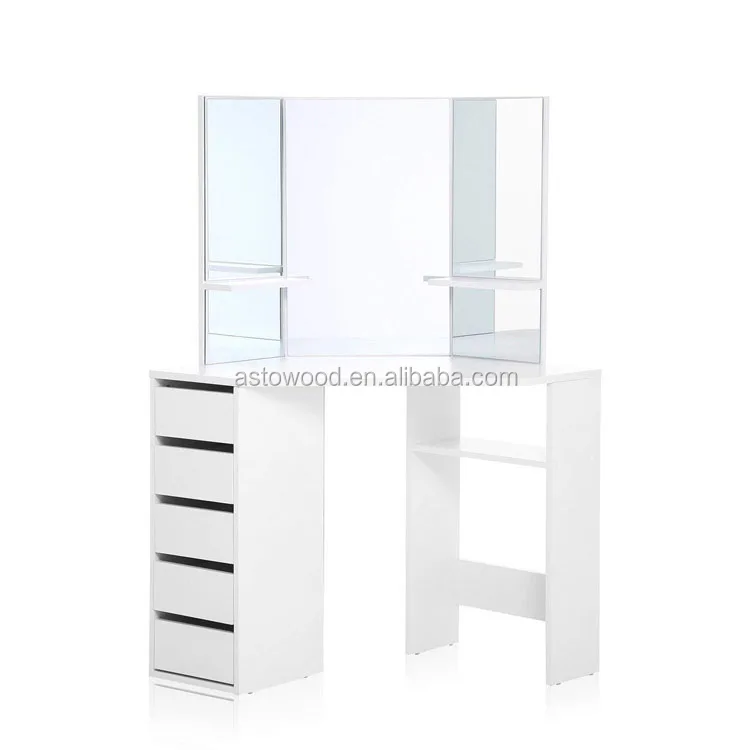 Modern Simple Bedroom Mirrored Makeup Dresser Dressing Table with Mirror and Stool