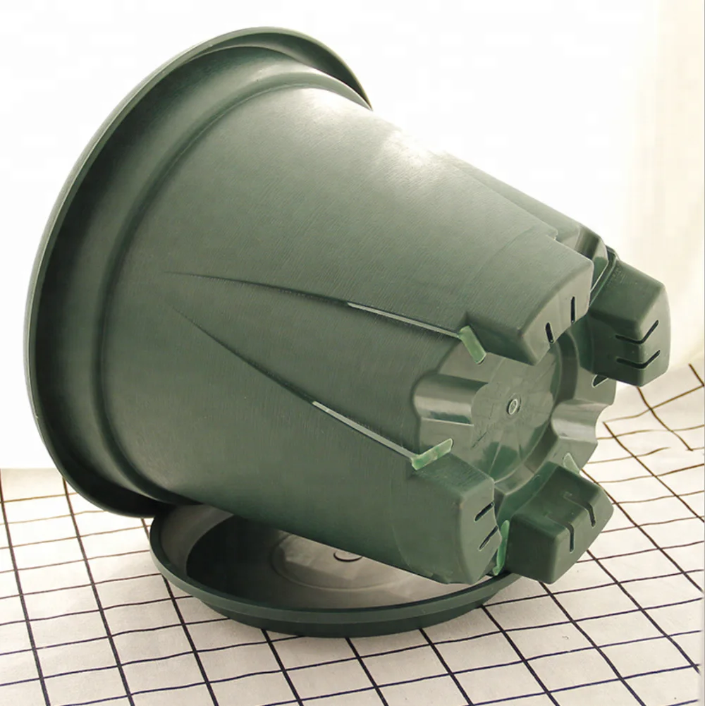 Seedling Plant Nursery Pot / Round Green Plastic Flower Pots with Saucers