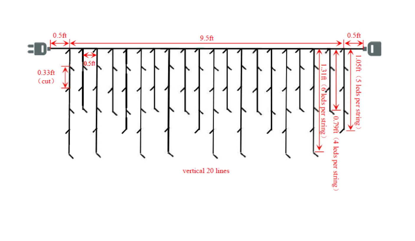 GV LED White Icicle Lights 100 Leds 9.5ft White Cable Curtain Decoration Christmas Lights with Long Drops