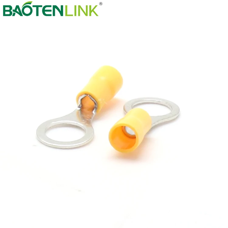 BAOTENG RV5.5-8 A.W.G 22-16 yellow ring copper brass nylon Tin-plated  insulated crimp eye terminal lugs