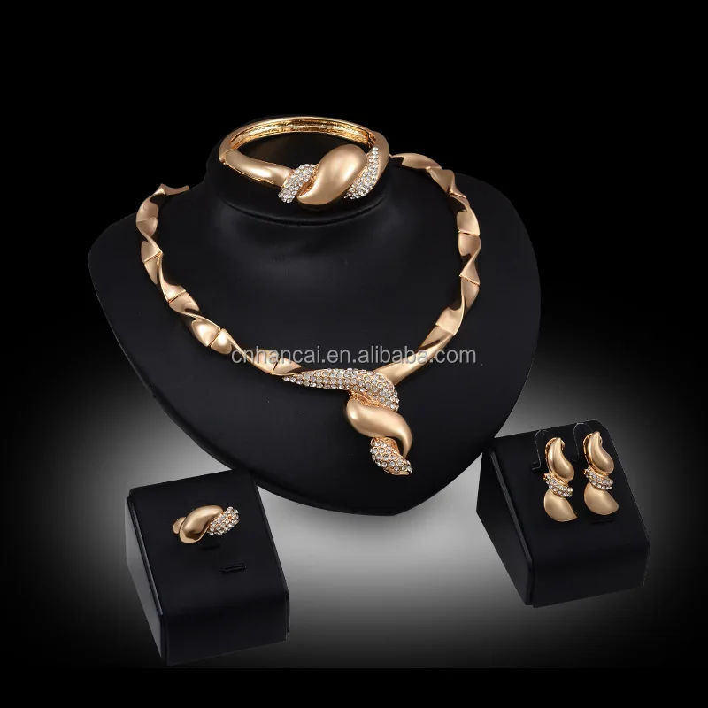 Simple Crystal Ball Bridal Jewelry Sets Dubai Gold Color Plated fashion Wedding Jewelry Necklace Bracelet Earrings Ring Sets
