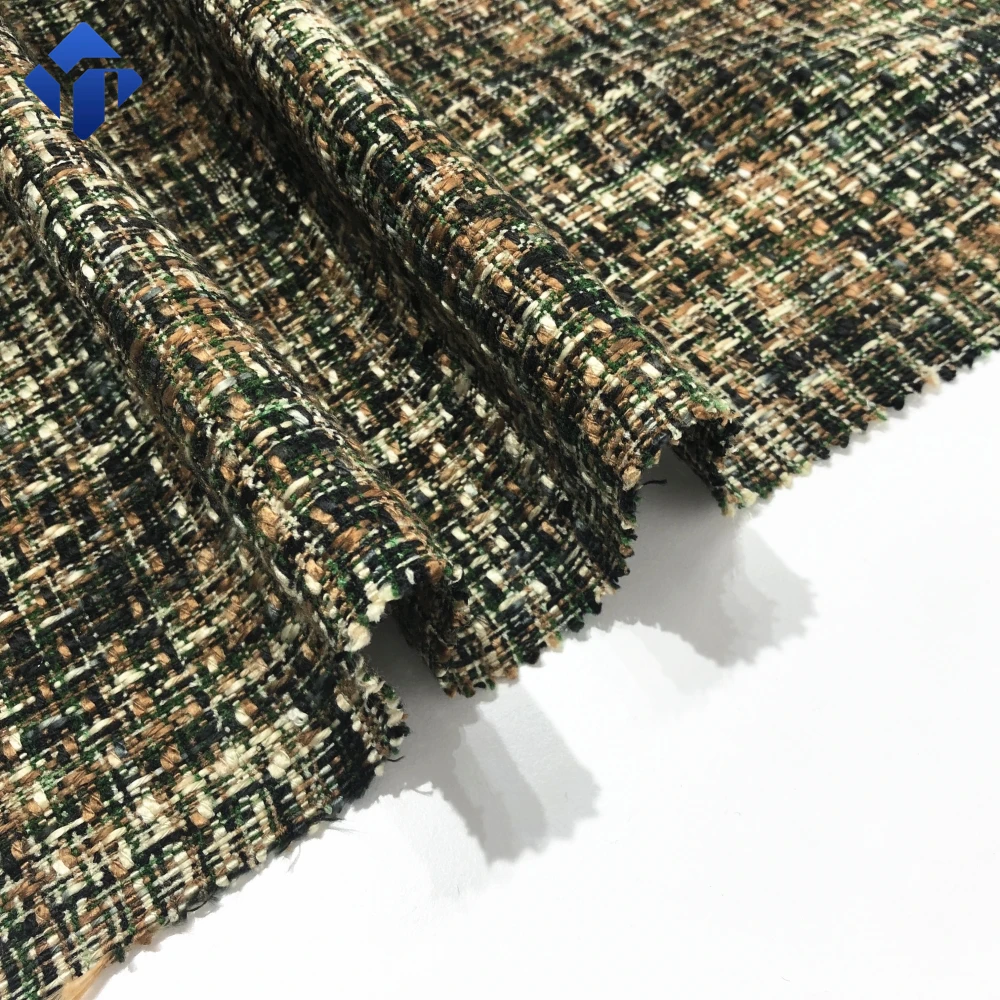 
Woolen acrylic yarn classic design tweed suit woven fabric for women coat 